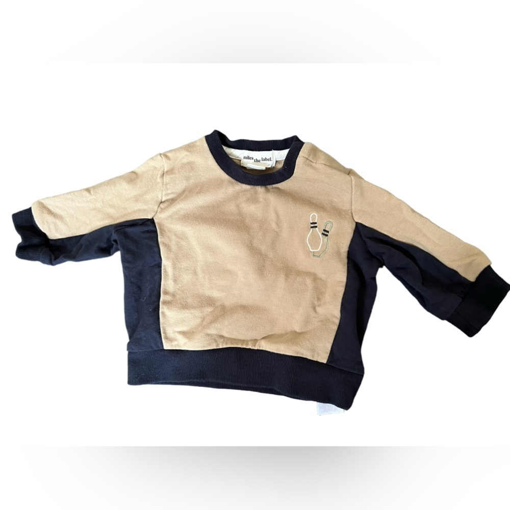 Miles the label 3 month baby sweatshirt beige navy bowling pin top